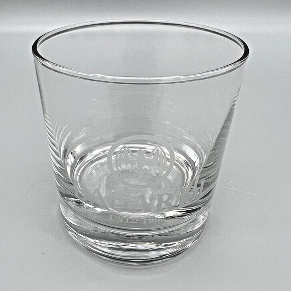 Barcardi Rum Heavy Bottom Lowball Rocks Glass Bat Device Signal Etched Logo EUC - Picture 2 of 5